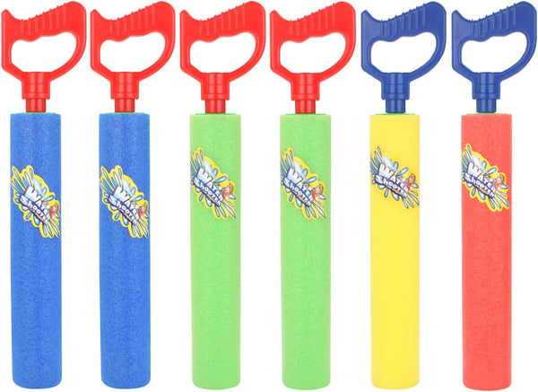Water Guns Shooter 6 Pack, Super Foam Soakers Blaster Squirt Guns, Pool Noodles Toy with Plastic Handle Summer Swimming Beach Garden Fighting