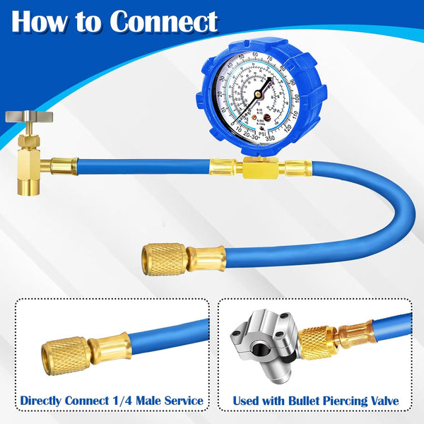 Refrigerator Freon Recharge Hose Kit-R134A R12 R22 Fridge Recharge Tool Kit with 2 BPV31 Bullet Piercing Tap Valves,1 R134A Self-Sealing Adapter,
