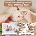 3 in 1 Makeup Brush Cleaner Mat, Silicone Makeup Brush Cleaner Bowl and Dryer, Waterproof Makeup Brush and Sponge Cleaner with Lid (Khaki)