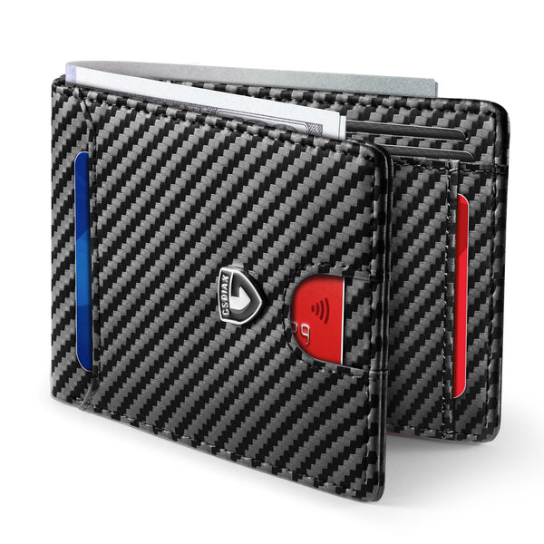 GSOIAX Mens Slim Wallet RFID Blocking Bifold Wallets for Men Minimalist Genuine Leather Carbon Fiber Card Holder Money Clip Thin Mens with Gift