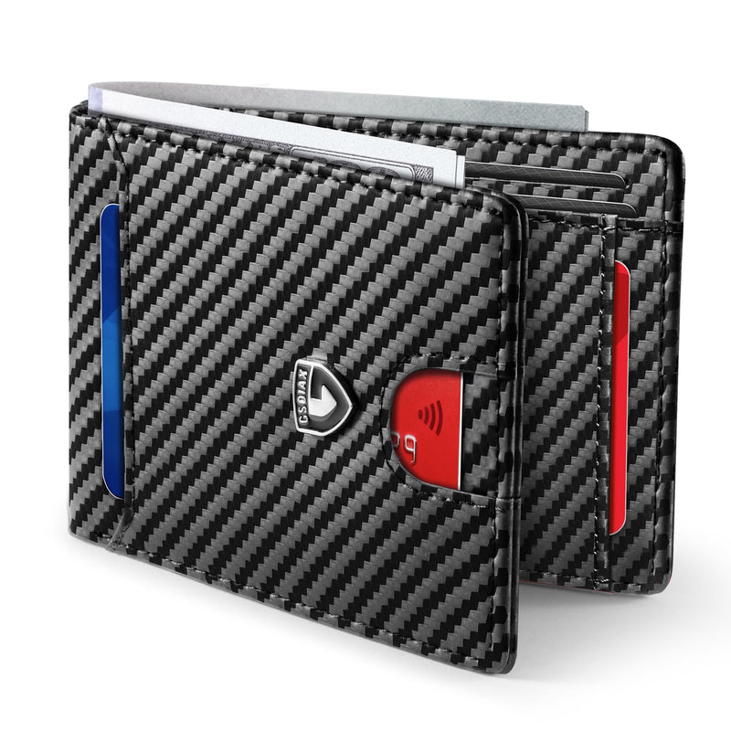 GSOIAX Mens Slim Wallet RFID Blocking Bifold Wallets for Men Minimalist Genuine Leather Carbon Fiber Card Holder Money Clip Thin Mens with Gift