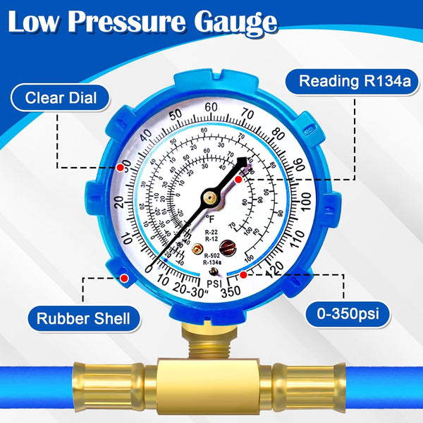 Refrigerator Freon Recharge Hose Kit-R134A R12 R22 Fridge Recharge Tool Kit with 2 BPV31 Bullet Piercing Tap Valves,1 R134A Self-Sealing Adapter,