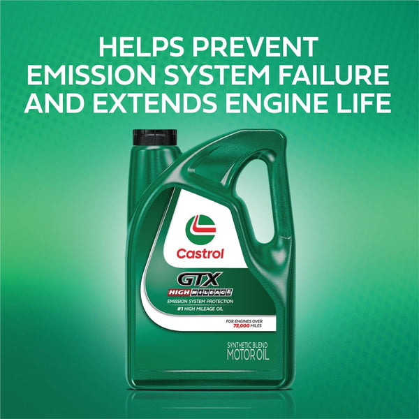 Castrol GTX High Mileage 20W-50 Synthetic Blend Motor Oil, 5 Quarts