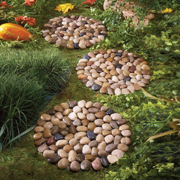 Natural Pebble Stepping Stones for Garden & Outdoor Walkways - 9 Inch round Therapeutic Massage Stones, 6Pcs Non-Slip Acupressure Floor Mats,