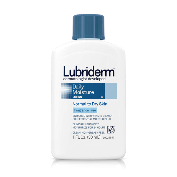 Lubriderm Daily Moisture Body Lotion for Sensitive, Dry Skin, Enriched with Vitamin B5, Dye and Lanolin Free, Unscented and Non-Greasy, 16 Fl. Oz