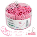 Pink Binder Clips Paper Clips,380 PCS Assorted Sizes Paperclips Paper Clamps Rubber Bands for Files, Papers, Home Supplies (Pink)