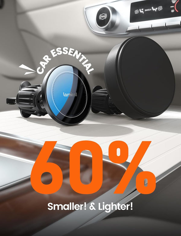 Lamicall 15W for Magsafe Car Mount Charger - [3-In-1 Upgraded Intelligent Chip] 360Â° Wireless Car Phone Holder Charger Vent Dashboard Magnetic