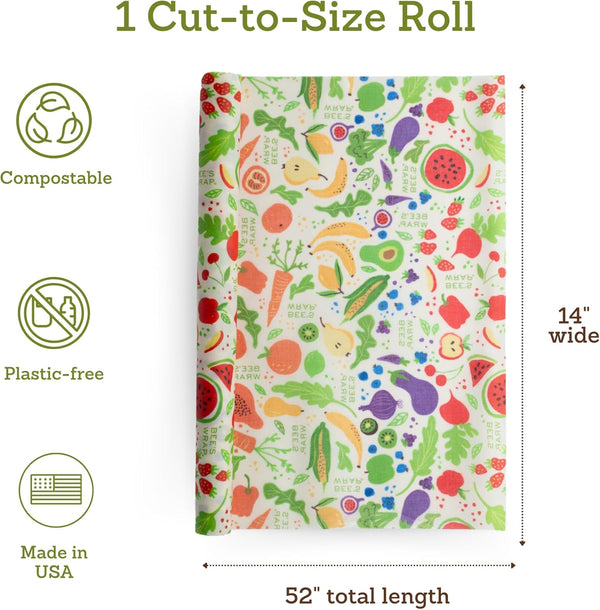 Bee'S Wrap Beeswax Wraps for Food - Garden Party Cut to Size Wax Paper Roll - Made in USA Reusable Waxed Paper & Bowl Covers - Organic &