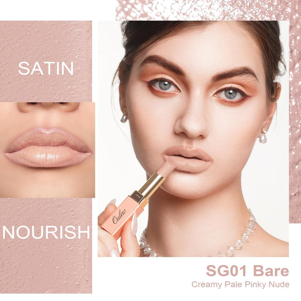 Oulac Beige Lipsticks for Women, Pale Nude Matte Lip Base, Full Coverage Lip Color, Satin Matte Finish, Cream Texture, Hydrating, Infused with