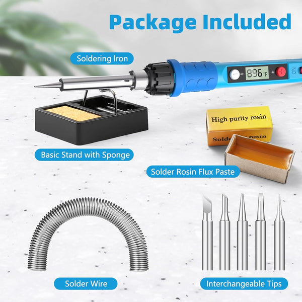 Soldering Iron Kit, 80W 110V LCD Digital Solder Iron Pen with Ceramic Heater, Portable Welding Tools with 5pcs Tips, Stand, Solders Wire, Sponge,