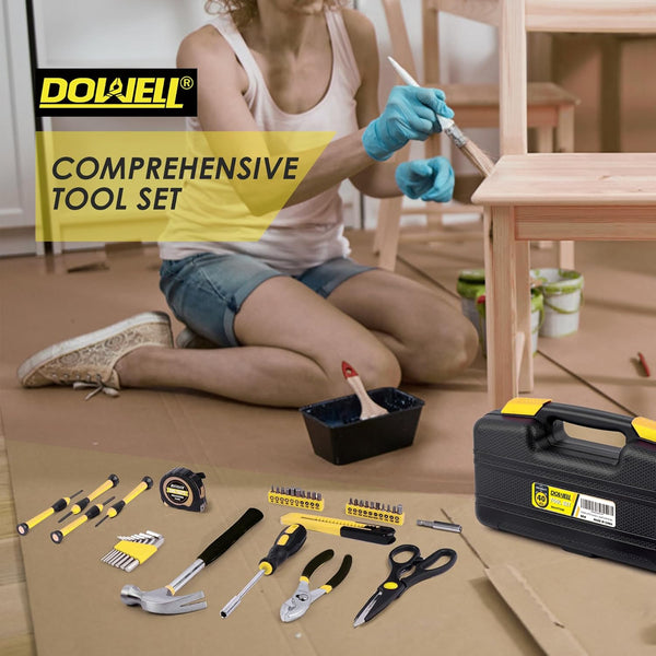 DOWELL 40 Piece Home Tool Set Yellow, General Household Hand Tool Kit with Plastic Toolbox Storage Case, Mini Repair Tool kit for Women, College