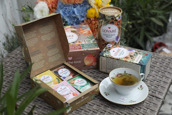 LOVARE Green Assorted Tea Variety Pack 32 Pack - Made in Ukraine - Tea Bags Individually Wrapped 4 Tastes - Golden Mango, CleopatraâS Night,