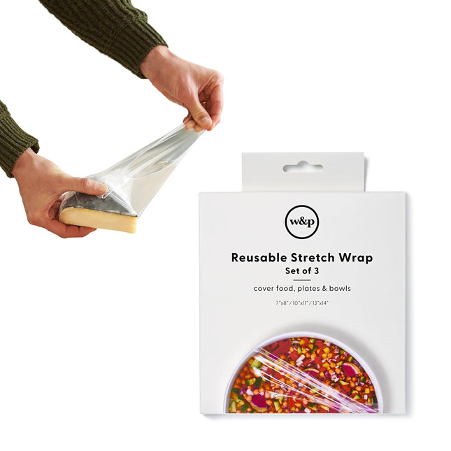 W&P Reusable Silicone Stretch Wrap, 1 Box with 3 Wraps (7x8, 10x11, 13x14), Oven, Dishwasher, Microwave & Freezer Safe, 