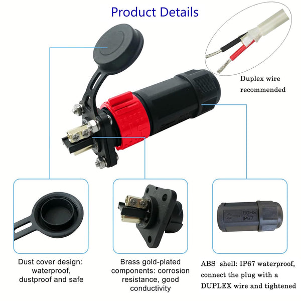 2 Pin 50Amp Trolling Motor Plug Receptacle Set, 12/24/36/48 Volt Marine Boat Power Waterproof IP67 Connector Trolling Boat Plug for Trolling