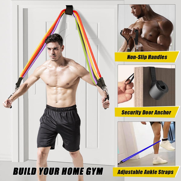 23 Pack Resistance Bands Set Workout Bands, 5 Stackable Exercise Bands 5 Loop Resistance Bands 2 Core Sliders, Door Anchor Handles Ankle Straps