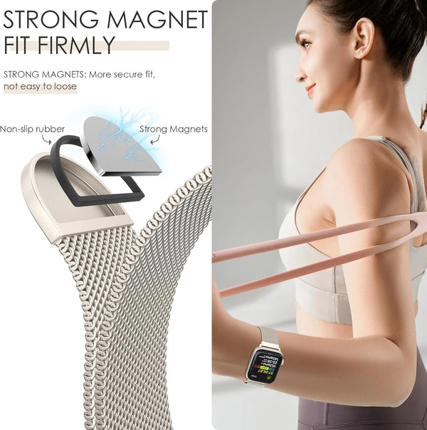 Original Milanese Loop Band Compatible with Apple Watch 38Mm 40Mm 41Mm 42Mm 44Mm 45Mm 46Mm 49Mm - Women & Men Magnetic Closure Adjustable Metal