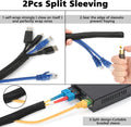 Cable Management Organizer Kit 2 Cable Sleeve Split with 41Self Adhesive Cable Clips Holder, 10Pcs and 2 Roll Self Adhesive Tie and 100 Fastening