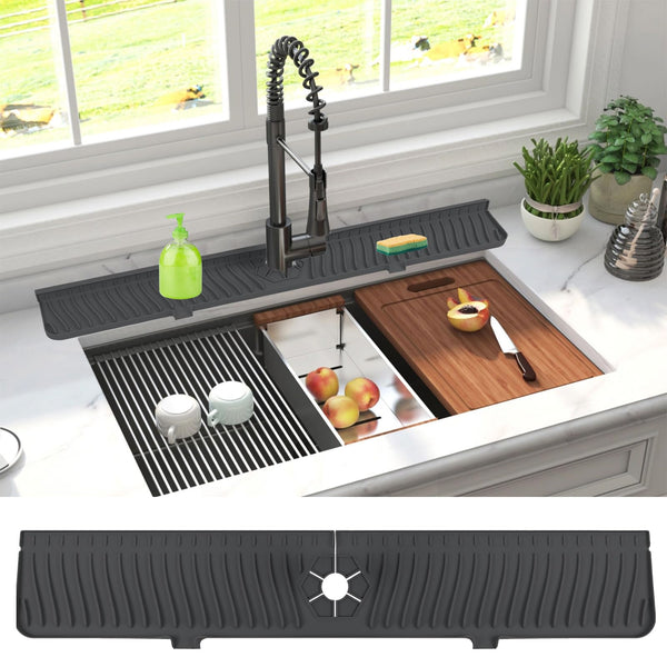 Derlights 30 Inch Sink Splash Guard Mat,Silicone Faucet Handle Drip Catcher Tray, Longer Silicone Sink Mat for Kitchenbathroom, Drip Protector