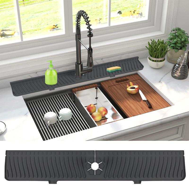 Derlights 30 Inch Sink Splash Guard Mat,Silicone Faucet Handle Drip Catcher Tray, Longer Silicone Sink Mat for Kitchenbathroom, Drip Protector