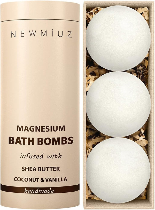 Magnesium Bath Bombs Post Workout Recovery Sore Muscles Tension Epsom Salt Bath Infused with Vanilla Sheabutter Coconut Perfect Stocking Stuffers Gift