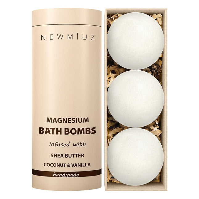 Magnesium Bath Bombs Post Workout Recovery Sore Muscles Tension Epsom Salt Bath Infused with Vanilla Sheabutter Coconut 
