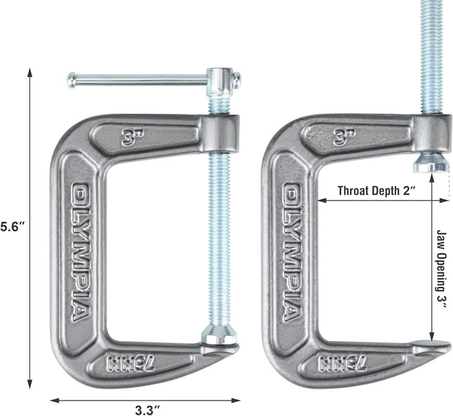 Olympia Tools Heavy Duty Cast Iron C-Clamps with 2-Inch Jaw Opening and 1-Inch Throat, 6 Pack