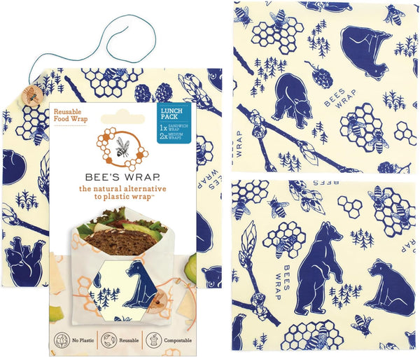 Bee'S Wrap Beeswax Wraps for Food - Bees + Bears 3 Pack (2M 1 Sandwich) Made in USA Reusable & Organic Food Wraps, Sandwich Wrap - Eco-Friendly