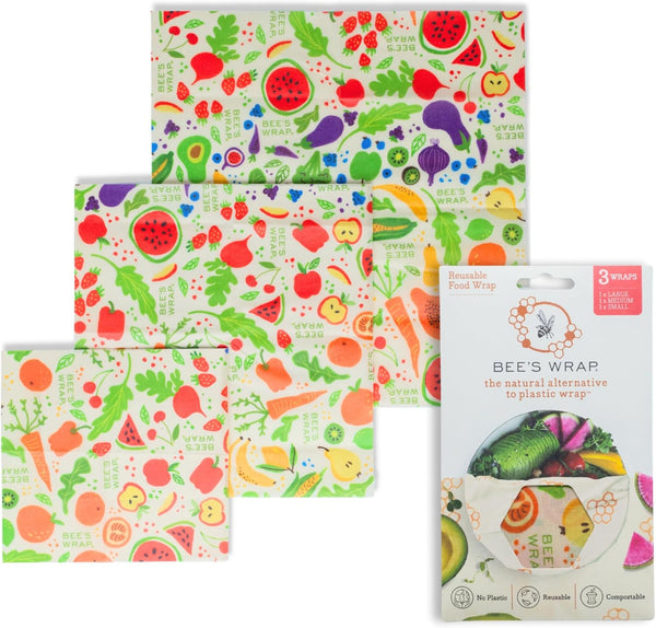 Bee'S Wrap Beeswax Wraps for Food - Garden Party 3 Pack (S, M, L) Made in USA Reusable & Organic Food Wraps, Sandwich Wrap & Bowl Covers -