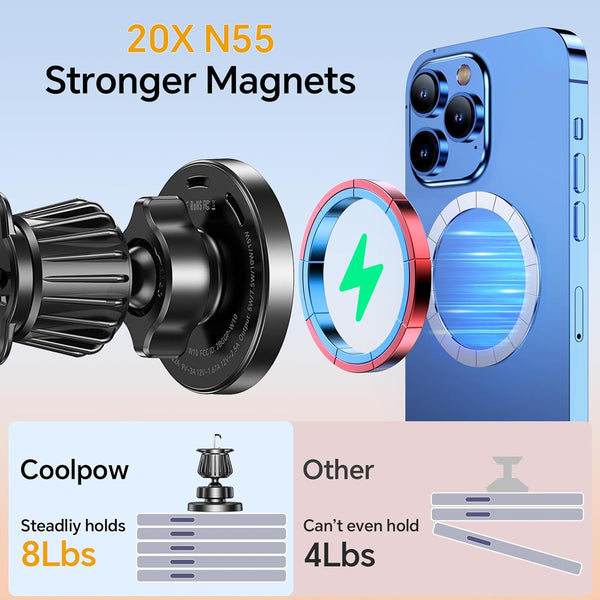 Coolpow for Magsafe Car Mount Chargerã100% Stableã 15W Magsafe Car Charger, Car Phone Holder Charger Mag Safe Car Accessories for Women Men