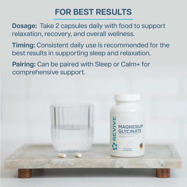 Revive MD Pure Magnesium Glycinate Capsules 200Mg High Absorption Supplement for Relaxation & Stress Relief - Organic Memory & Sleep Support Pills
