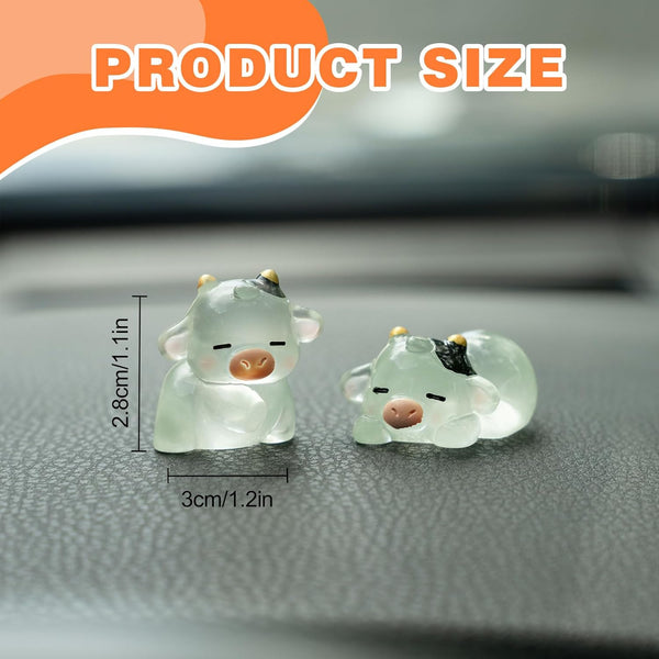 Luminous Cow Car Dashboard Decor, 6PCS Cute Cow Dash Decorations, Rear View Mirror Ornament, Interior Accessories
