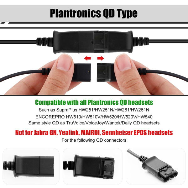 USB Adapter Cable, 49.2 Inch Long QD (Quick Disconnect) to USB Type a Plug USB-A Male Cable for Plantronics QD Headset Computer Laptop PC Soft