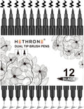 Hethrone Black Markers for Drawing - Brush Pens with Felt Tips for Artists - Calligraphy Pens, 12 Pack