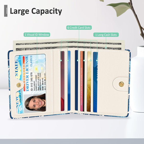 Nipichsha Womens Wallet, Small Slim RFID Credit Card Holder Wallet for Women, Leather Compact Bifold Purse with Zipper Coin Pocket, Cute Ladies