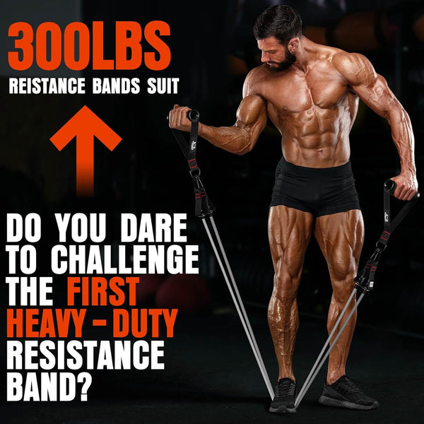 Heavy Resistance Bands for Working Out, 300LBS Exercise Bands with Handles, Workout Bands for Men, Weight Fitness Bands Set for Muscle Training,