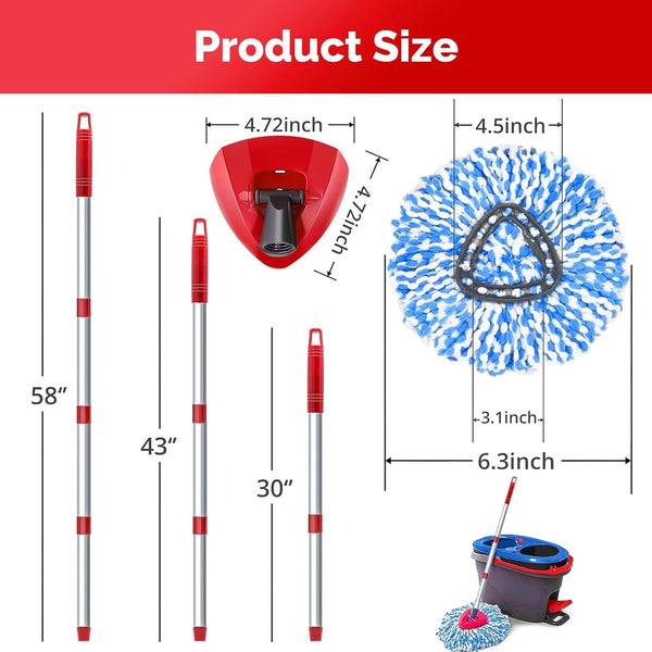 Spin Mop Head, Base, Handle Replacement for O-Ceda RinseClean 2 Tank System,4 Microfiber Mop Refills, 1 Base and 30-58in Handl Set Combo (Blue 2
