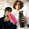 24 Oz Insulated Water Bottle for Sports: 3 Lids, Leakproof, Keep Cold 24H, Car Cupholder Friendly, Stainless Steel Water Flask with Straw and