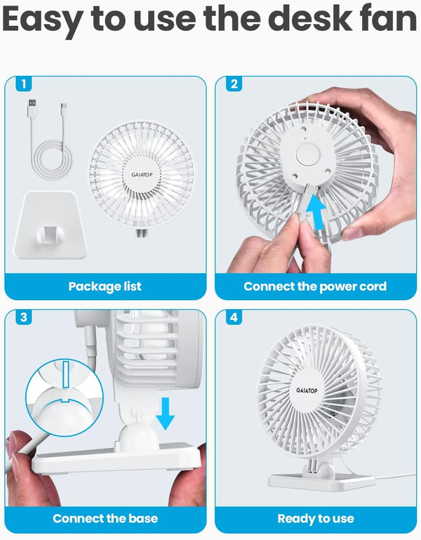 Gaiatop USB Desk Fan, Small but Powerful, Personal Portable Quiet 3 Speeds, Adjustable Mini Table Desktop Fan for Cooling Home Office Car Summer