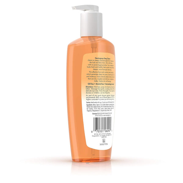Neutrogena Deep Clean Daily Facial Cleanser with Beta Hydroxy Acid for Normal to Oily Skin, Alcohol-Free, Oil-Free & Non-Comedogenic, 6.7 Fl. Oz