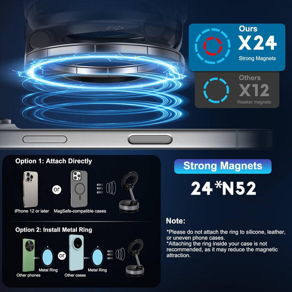 Vacuum Magnetic Suction Phone Holder, Foldable and Retractable Hands-Free Suction Cup Phone Mount for Car/Gym/Mirror/Smooth Surface, Compatible