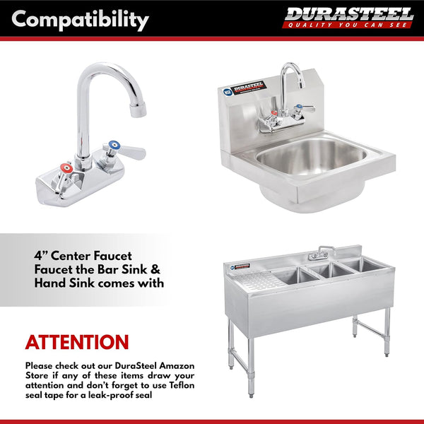 Durasteel Wall Mount Faucet 90-Degree Elbow - Commercial Kitchen Faucet Space Saving Backsplash Kit - Heavy Duty 1/2" IPS Female X 1/2" IPS Male