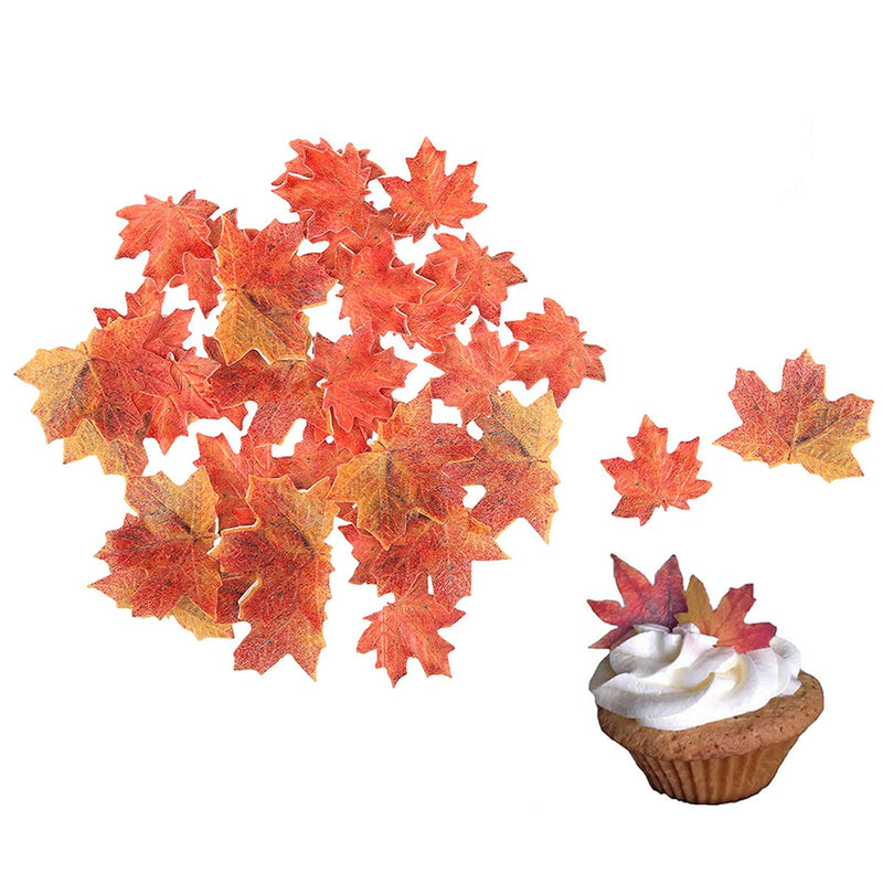 GEORLD Set of 36 Edible Fall Leaves Gold Leaf Cake Decorations, Party Cupcake Topper