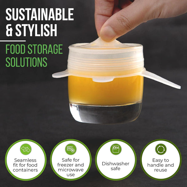 Reusable Silicone Stretch Lids for Food Storage in Fridge - Elastic Heat-Resistant Bowl Covers, Cups, Cans, Jars - Universal Food Grade Lid for