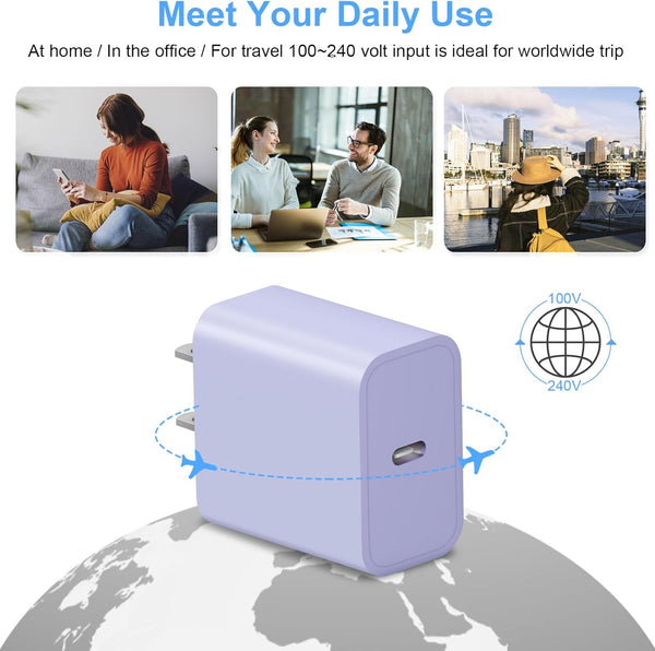 [2 Pack] Iphone 15 14 13 12 11 Charger Block, USB C Wall Charger 20W PD Power Adapter for Iphone 15/15Pro/15Pro Max/15Plus/14/13/12/11/X, Ipad-Purple