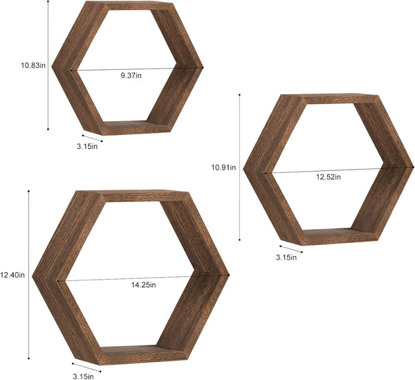 Hexagon Floating Shelves Set of 6 Farmhouse Honeycomb Wall Storage Shelf Wood Display Hexagonal Shelves Wall Mounted Hanging Rustic Shelf Racks