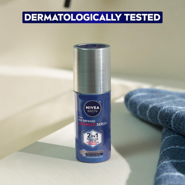 NIVEA MEN Age Defense Advanced Face Serum for Dark Spots with Thiamidol (TM) + Hyaluronic Acid, Skin Care Gifts for Dad, Helps Reduce Look of Dark