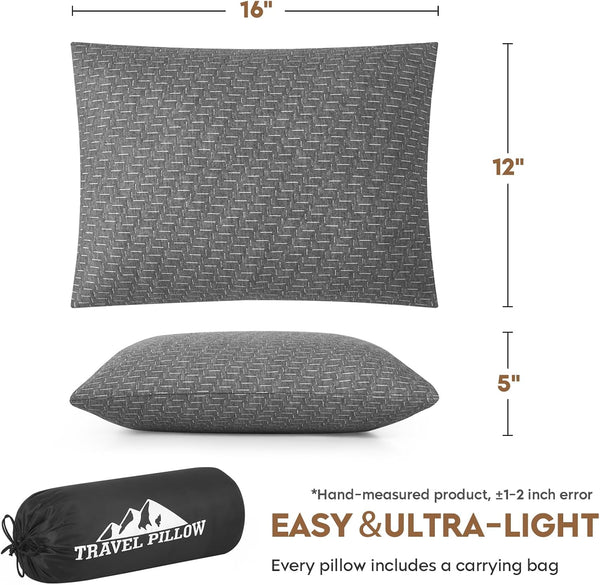 Small Shredded Memory Foam Pillow, Camping Pillow Travel Pillow - Compressible Medium Firm, Breathable Cover, Ideal Backpacking Hiking, Airplane
