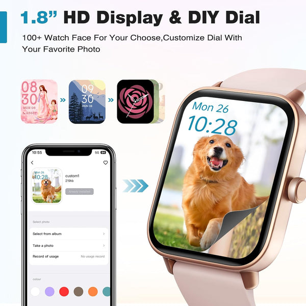 Fitpolo Smart Watch for Women,1.8â Touchscreen, Bluetooth Call, Alexa Built-In,24/7 Heart Rate Spo2 Monitor,Step Counting,Sleep Tracking, IP68