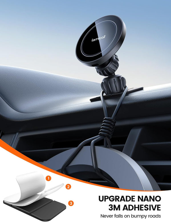 Lamicall 15W for Magsafe Car Mount Charger - [3-In-1 Upgraded Intelligent Chip] 360Â° Wireless Car Phone Holder Charger Vent Dashboard Magnetic
