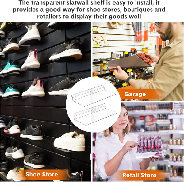 Maitys Hanging Slatwall Shelves Accessories Clear Slatwall Wire Shelf Shoe Shelves for Wall Retail Display Home Shoe Stores Boutiques Supplies,